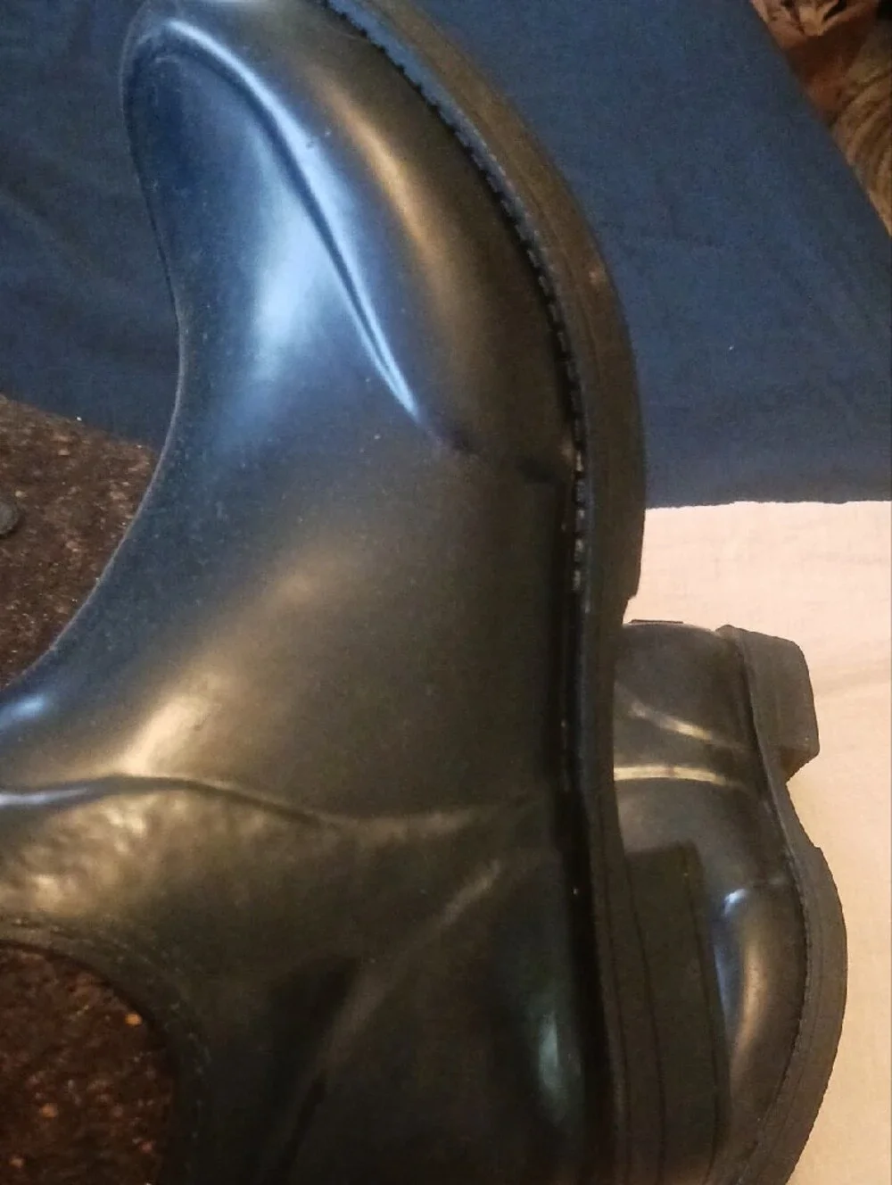 UGG Black Leather and Wool Tall Winter Rain Boots